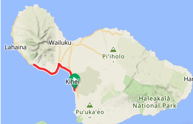 A photo of a map of Maui and Hyun's route